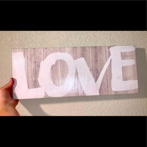 Home decor sign “love” cream woodgrain rustic wall decor